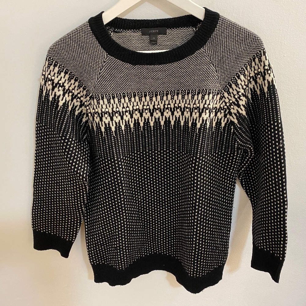 J. Crew Wool Crewneck Sweater with 3/4-sleeves - M